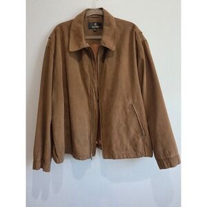 Gary Player Jacket Mens XXL Brown Faux Suede Full Zip Harrington Coat Excellent